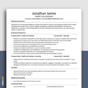 Healthcare Assistant Resume